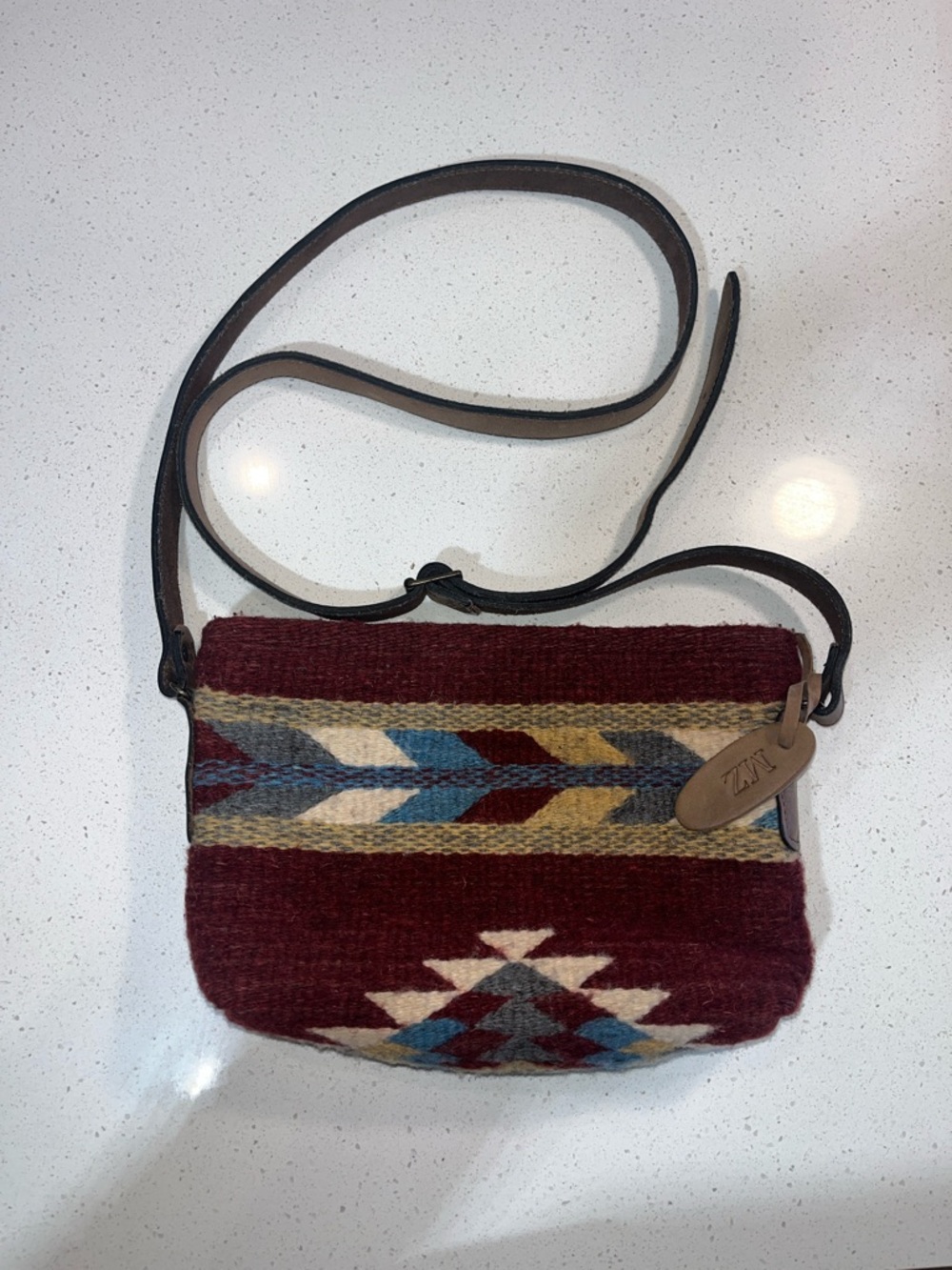 MZ Made Handwoven Zapotec Wool Crossbody Bag - Aztec Pattern